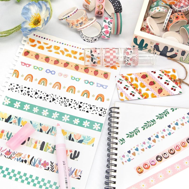 Mooker 55 Rolls Holiday Washi Tape Set - Decorative Tape Seasonal Bohemian Colored Tape, Cute Washi Tapes for Journaling Supplies, Scrapbooking Supplies kit, Summer Scrapbook Supplies - Image 4